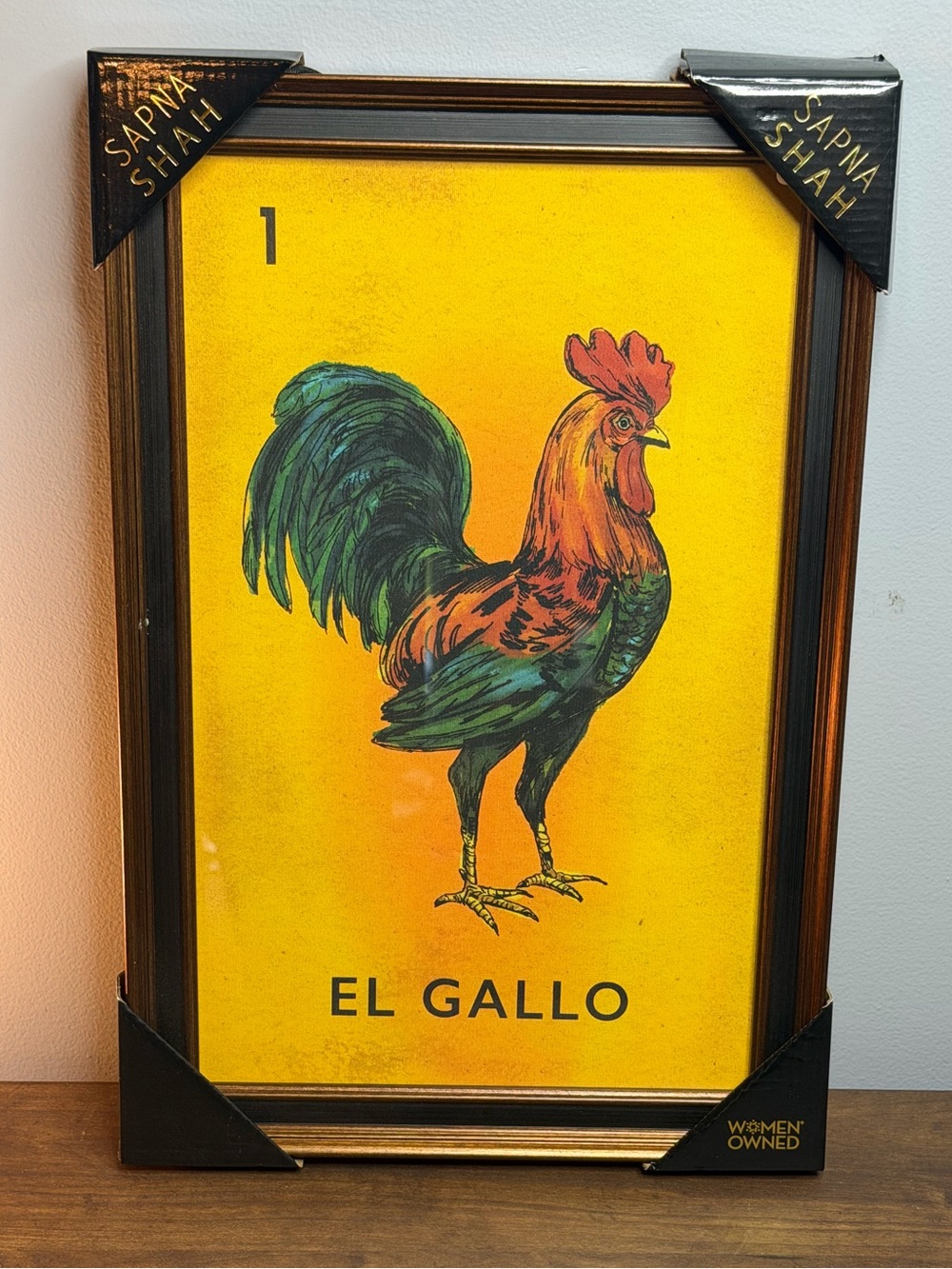 Bold Sapna Shah “El Gallo” Lotería artwork – 18” x 12”